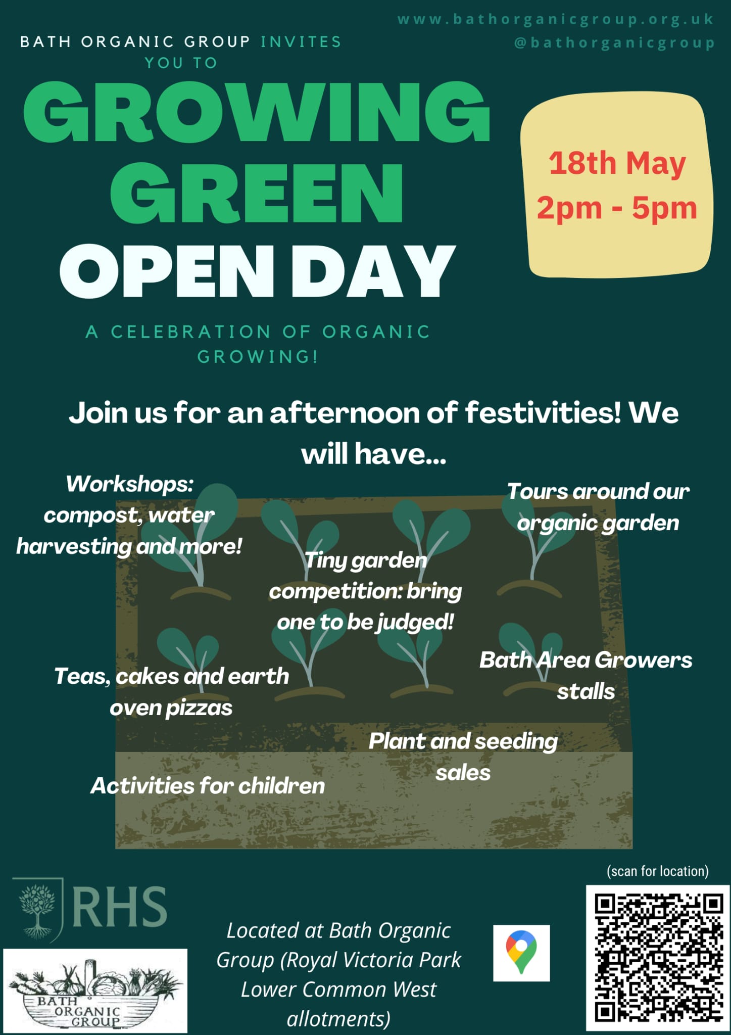 Poster with Growing Green Open Day in large letters, as well as more description.